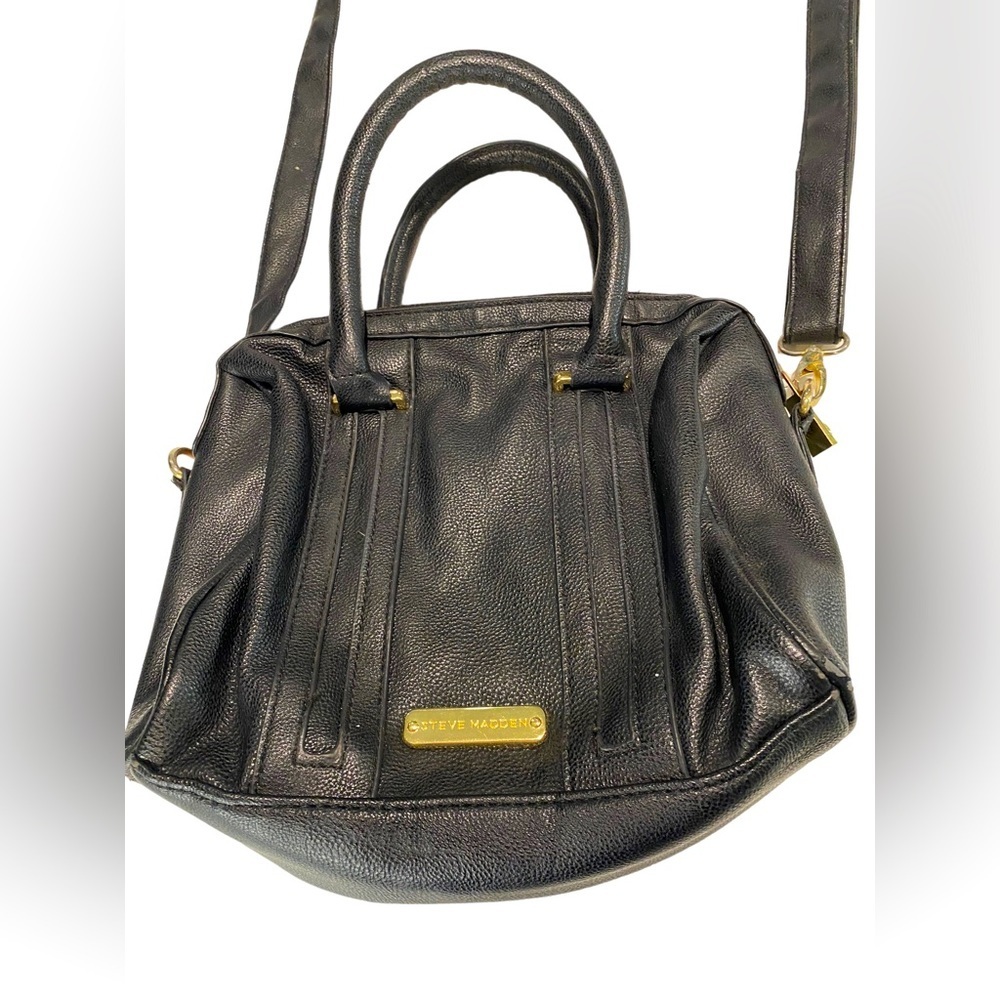 Steve Madden Black Faux Leather Crossbody Bag Gold Chain Detail Adjustable Strap